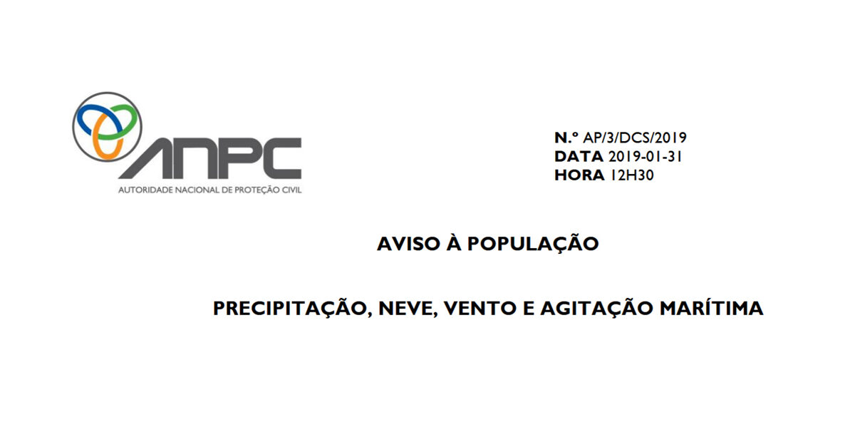 AVISO À POPULAÇÂO ANPC