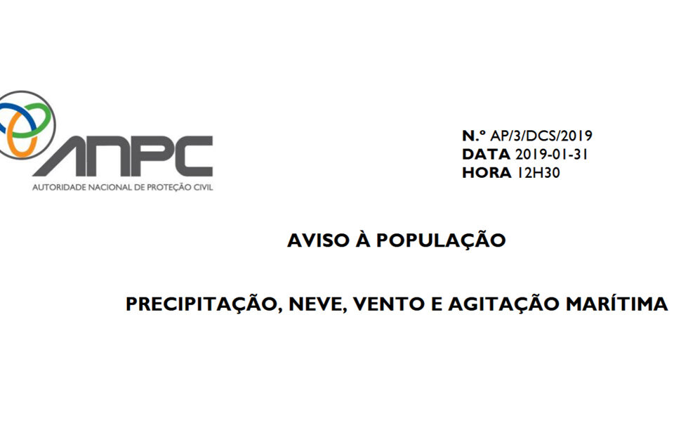 AVISO À POPULAÇÂO ANPC